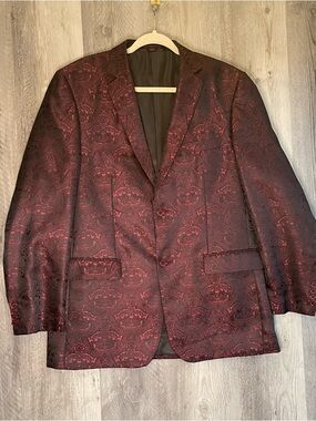 Leonardi Blazer Mens 42 44 Burgundy Paisley Jacquard Tuxedo Jacket